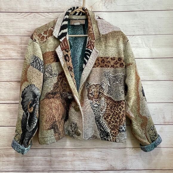 VINTAGE PAINTED PONY SAFARI PRINT BLAZER - Picture 1 of 14